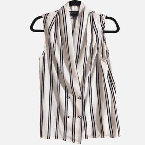 Black and Red Striped Double Breasted Sleeveless Blouse | Who What Wear